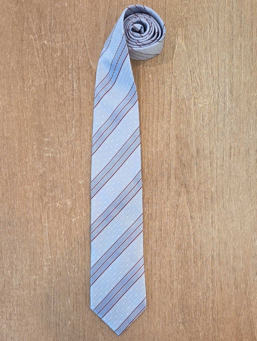 Ermenegildo Zegna Light Blue Tie with Navy and White Stripes